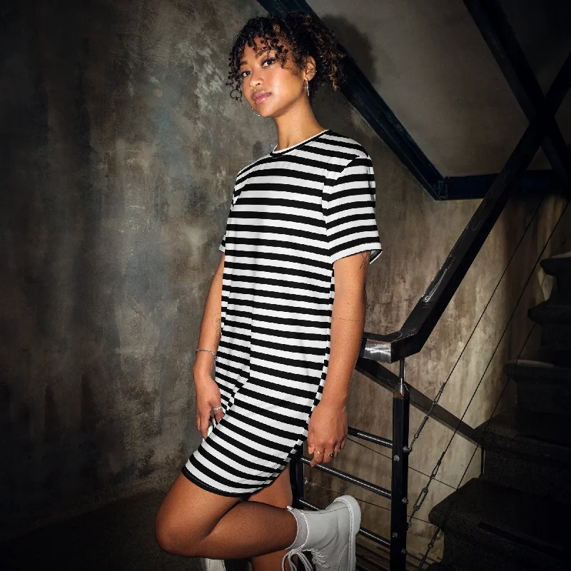 HOT SHOT, T-SHIRT DRESS BLACK & WHITE STRIPES