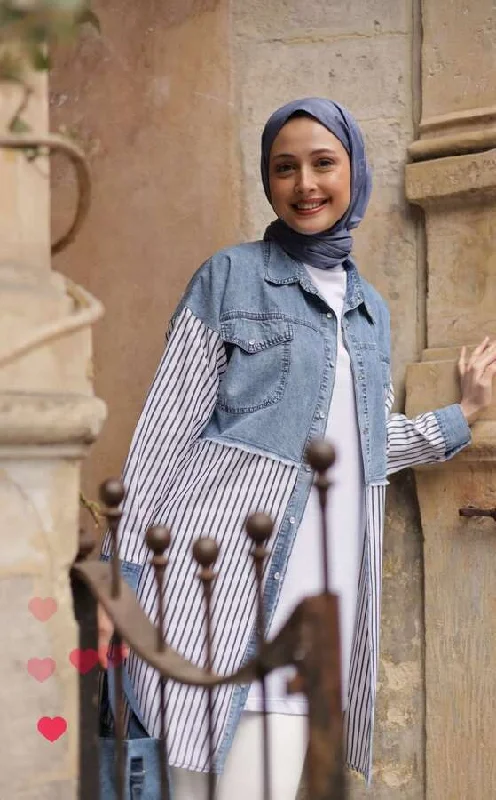 Anniversary Sale Chic Denim-Striped Poplin Tunic