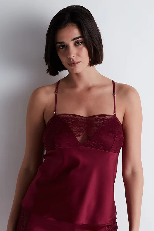 Midnight Whisper Silk Top Crimson Red