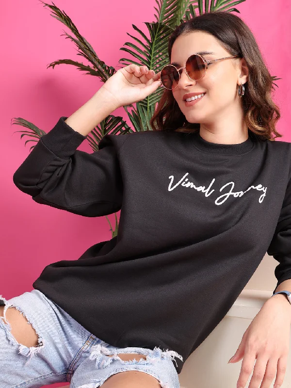 VimaL Jonney Regular Fit Black Printed Sweatshirt For Women