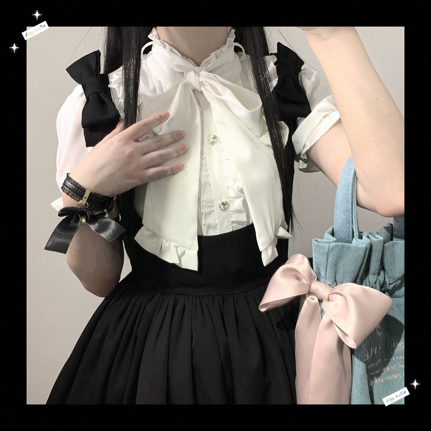 (BFM)KittyBxllet~Dream Crystal~Jirai Kei Lace Stand Collar Ribbon Blouse