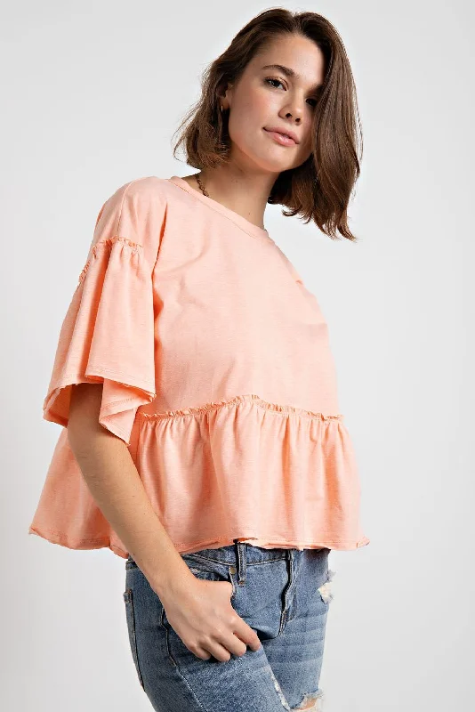 Easel Candee Ruffle Short Babydoll Top - Wash Peach