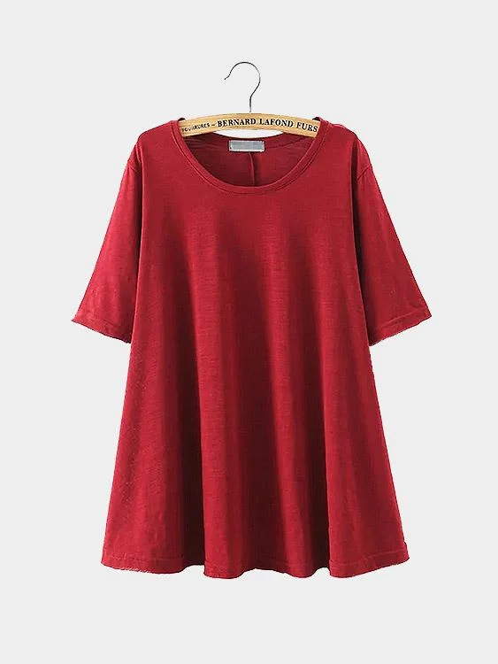 Custom Round Neck Half Sleeve Slit Hem Red T-Shirts