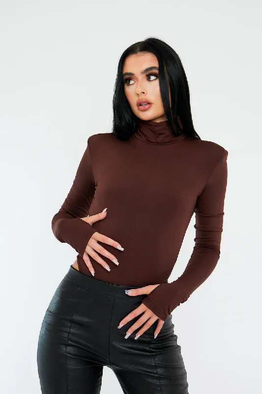 Chocolate Backless High Neck Bodysuit - Tilli