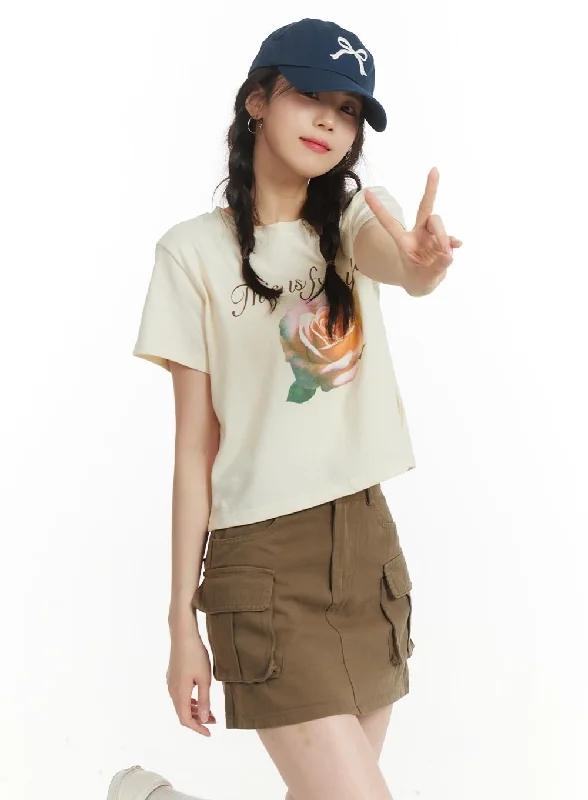 Flower Graphic Crop Tee OF427