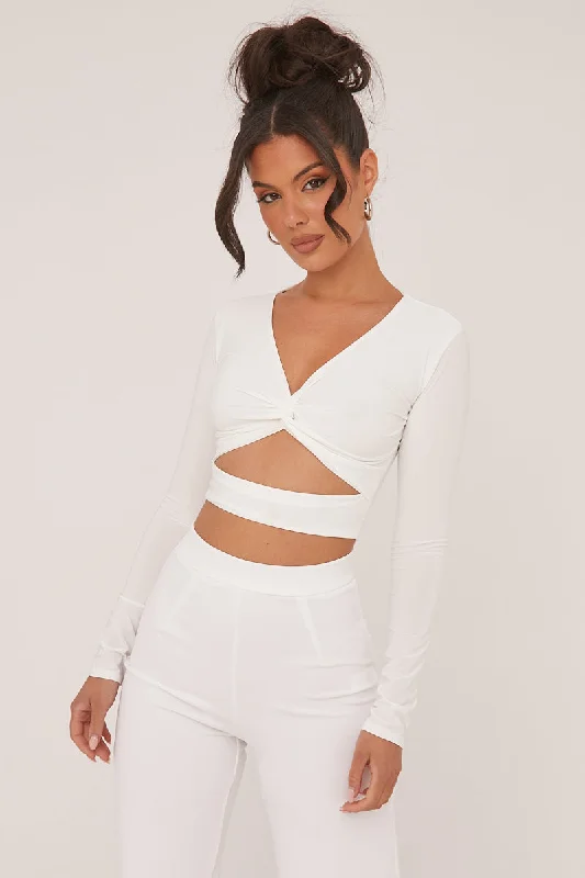 White Twist Detail Cut Out Front Cropped Top - Ava