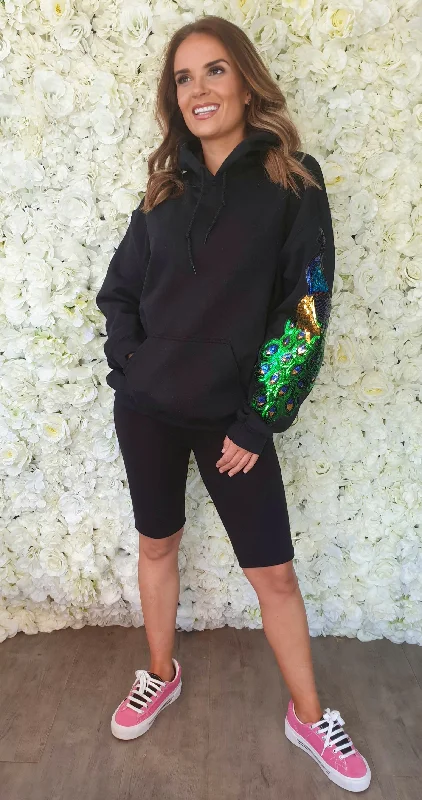 [ Made to Order ] Black Embellished Peacock Hoodie