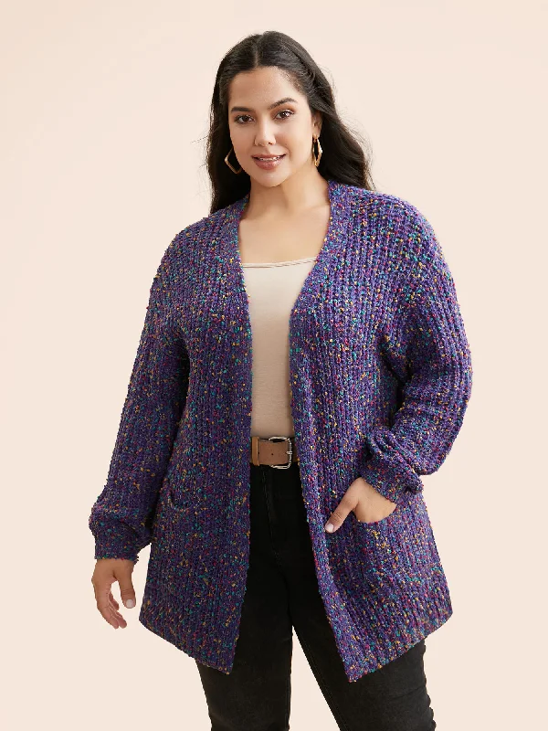 Heather Patched Pocket Drop Shoulder Cardigan