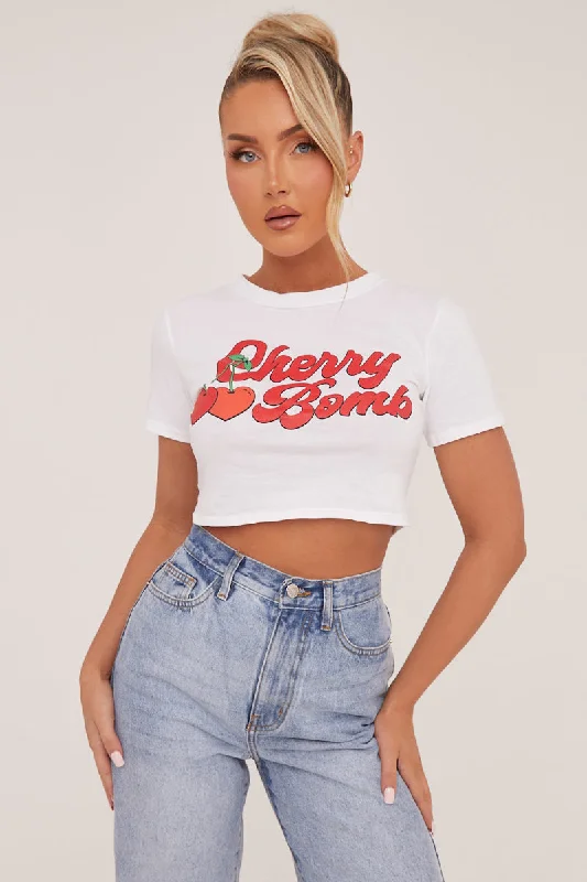 White Graphic Print Cropped T-shirt - Jayden