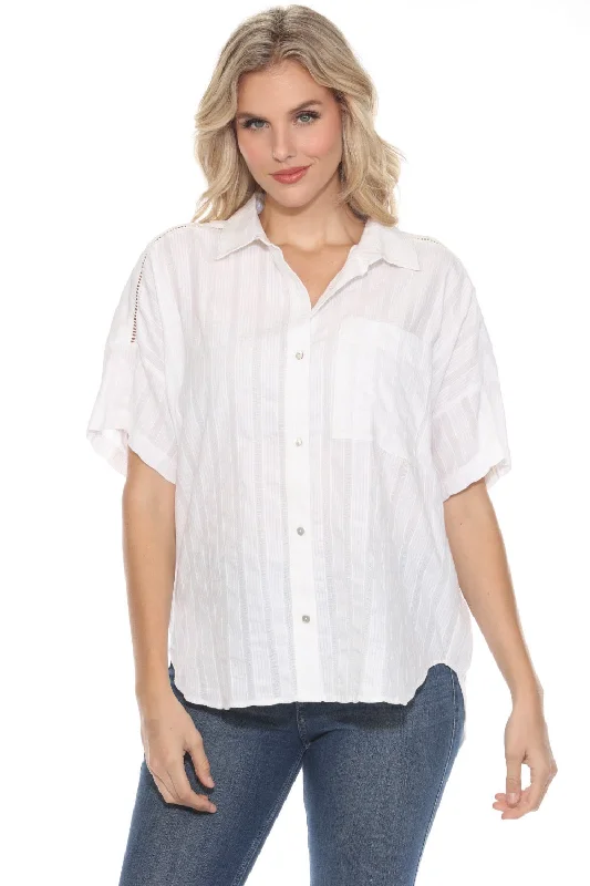 Johnny Was Calme White Striped Button-Down Shirt O21032