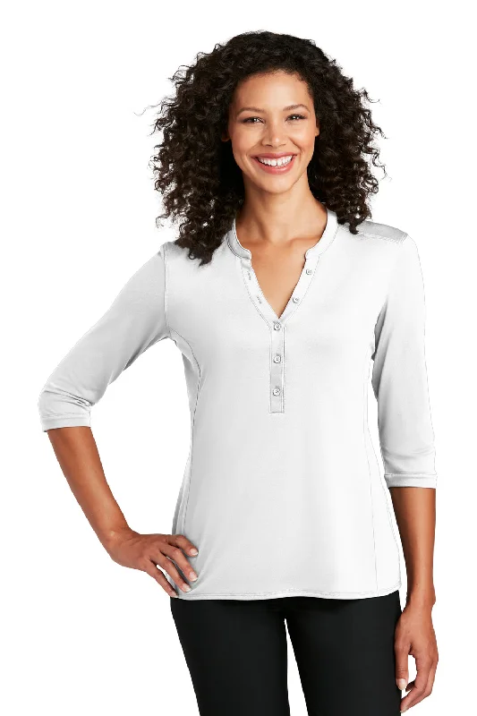 Port Authority Womens Moisture Wicking 3/4 Sleeve Polo Shirt - White - Closeout