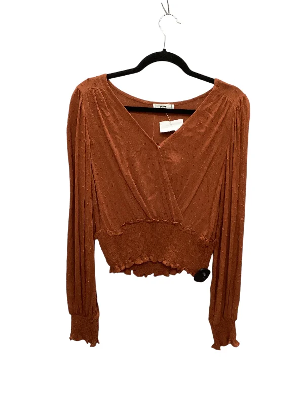 Top Long Sleeve By Mine In Brown, Size: L