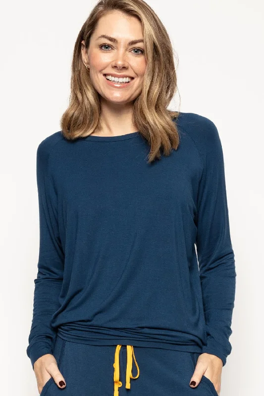 Verity Long Sleeve Slouch Jersey Top Blue