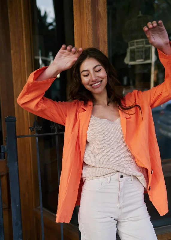 Italian Linen Blend Summer Blazer in Orange