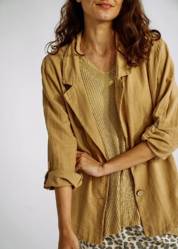 Italian Linen Blend Summer Blazer in Caramel