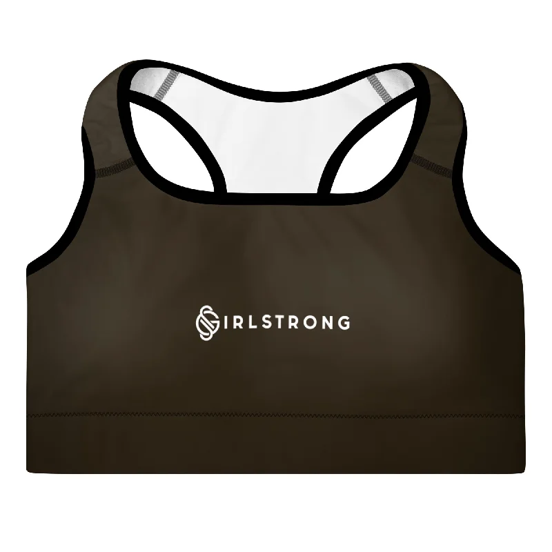 ELEVATED ESSENTIALS, GS LOGO THE PERFECT PADDED SPORTS BRA ESPRESSO