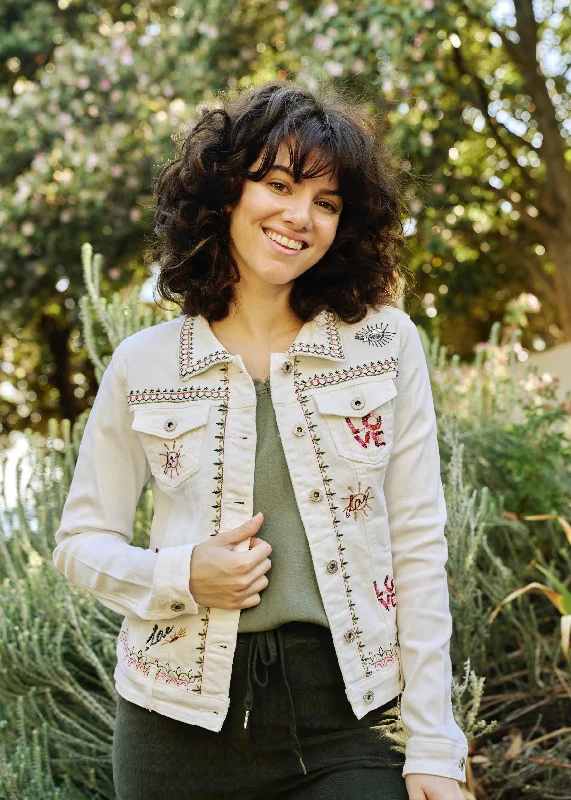 Embroidered Denim Love Jacket in White