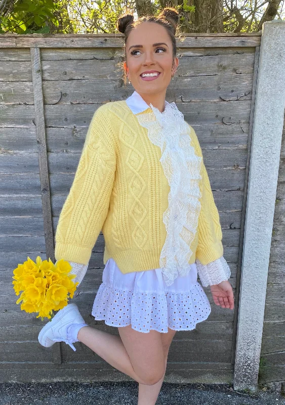 LEMON THICK KNIT JUMPER WITH NET FRILL DETAIL