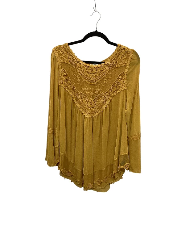 Top Long Sleeve By Ultra Pink In Yellow, Size: L