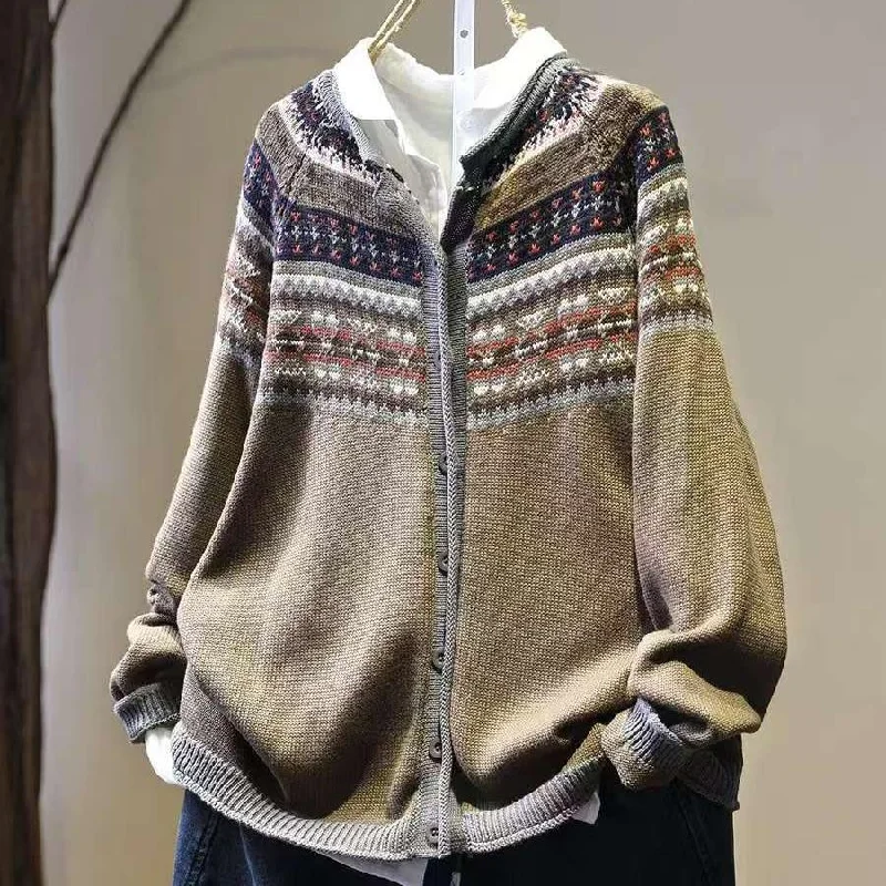 Women Winter Ethnic Jacquard Knit Loose-Fit Casual Sweater