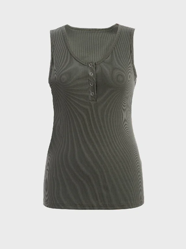 Midsize Freely Half-Button Ribbed Tank Top