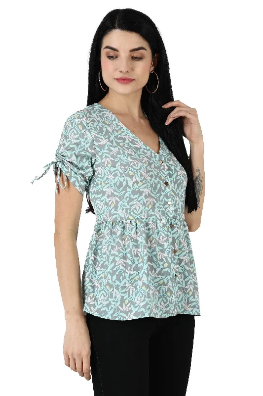 Leaves Printed Top with Front Buttons