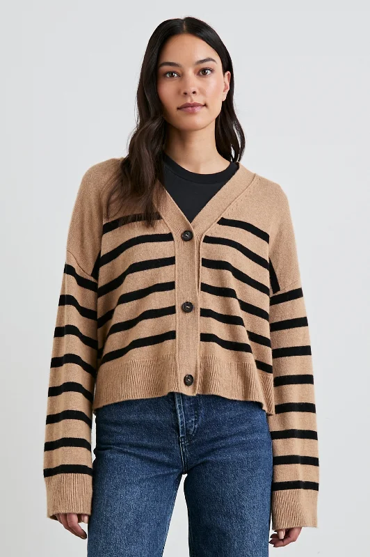 Cash Savings GENEVA CARDIGAN - CAMEL BLACK STRIPE