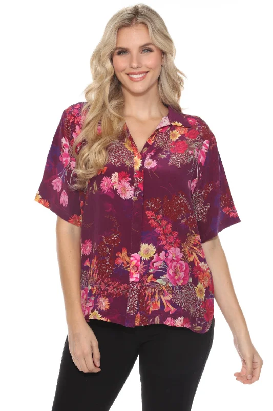 Johnny Was Floral Silk Button-Down Blouse C6667