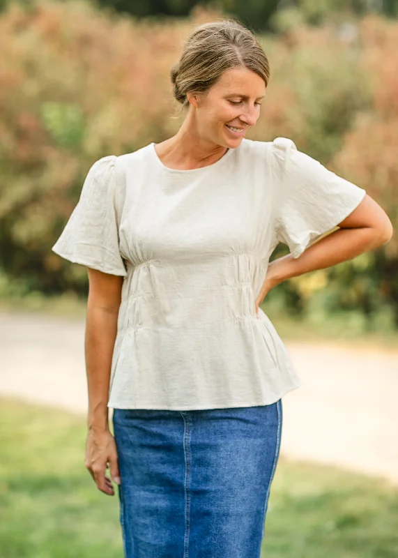 Short Sleeve Smocked Side Peplum Top - FINAL SALE