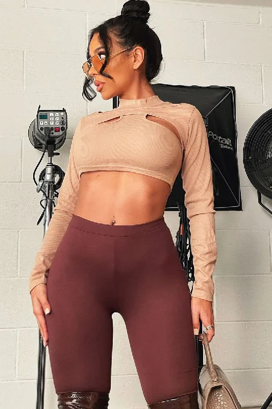 Stone Ribbed Double Cut Out Crop Top - Graci