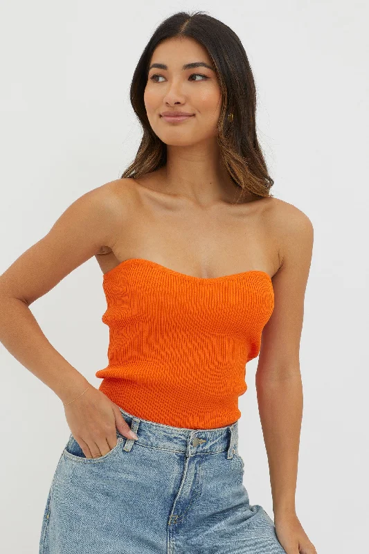 Flora Strapless Knit Top Orange