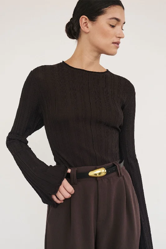 SYLVIA BITTER CHOC CREW KNIT TOP