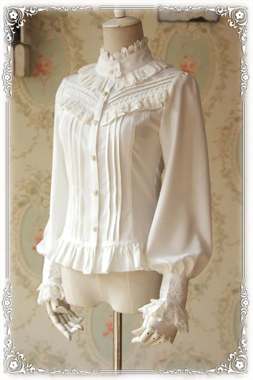 Infanta~Fragrance~Lace Ruffle Pin Tucks Lolita Blouse