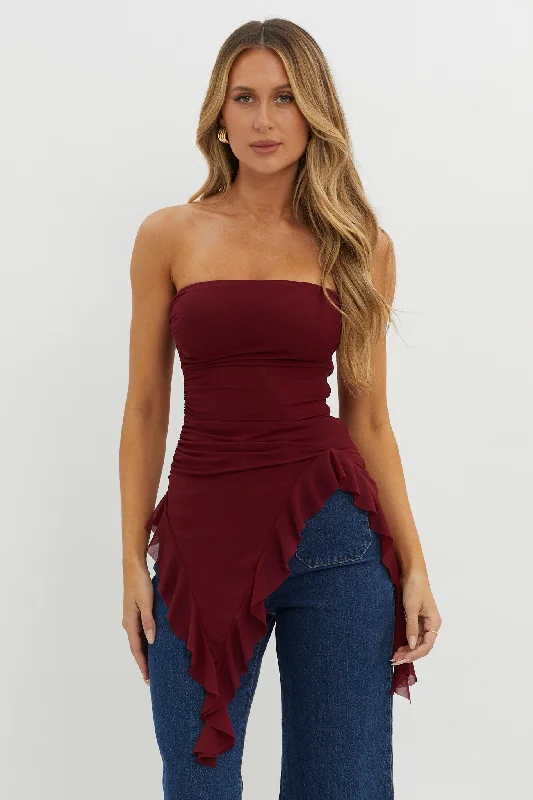 After Party Ruffle Trim Top Sangria