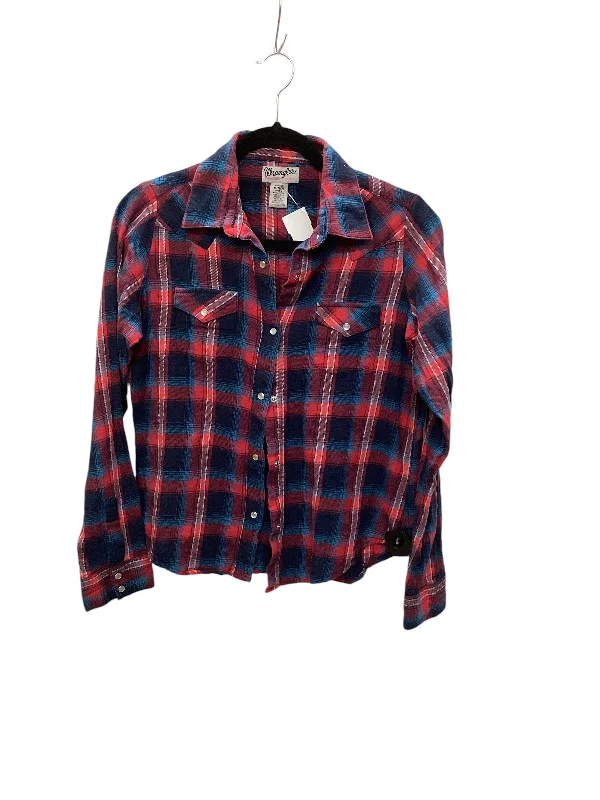 Top Long Sleeve By Wrangler In Blue & Red, Size: M