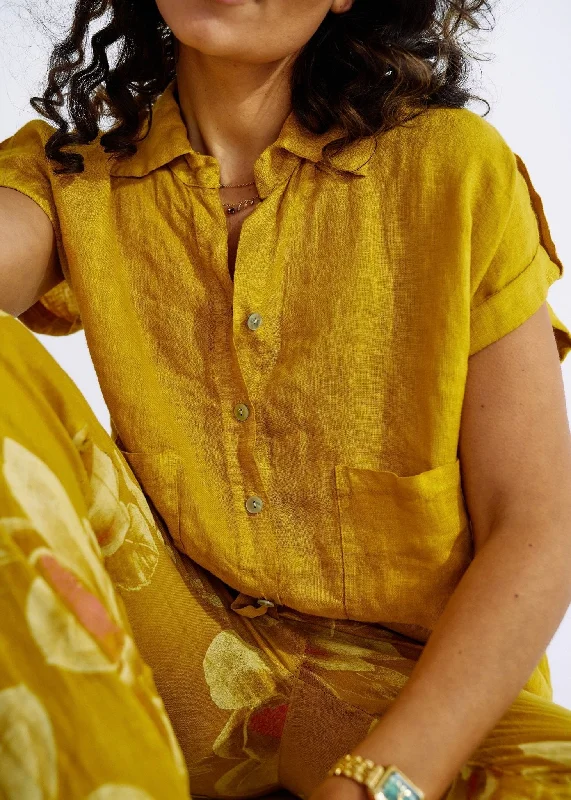 Pure Linen Italian Shirt in Deep Yellow