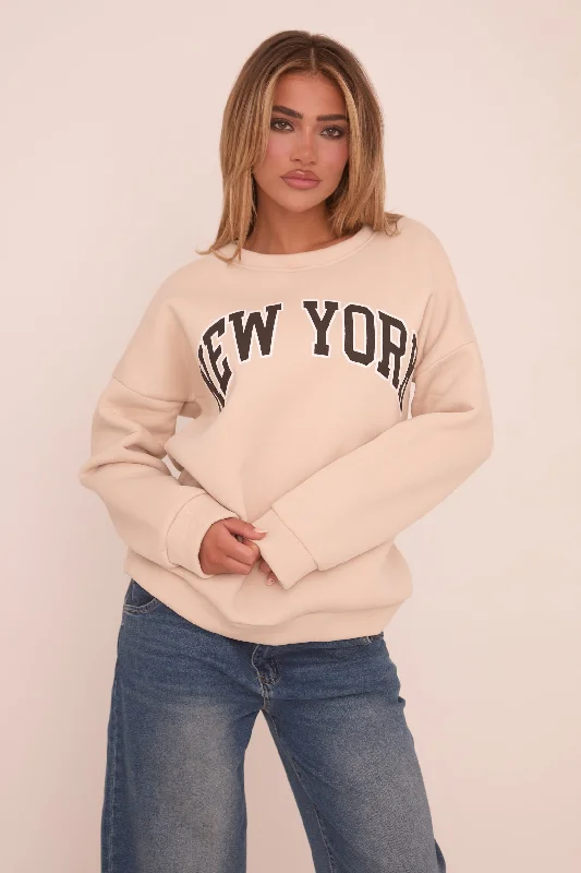 Beige New York Print Sweatshirt - Eternity