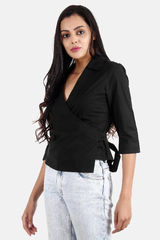 Black Solid Wrap Around Top