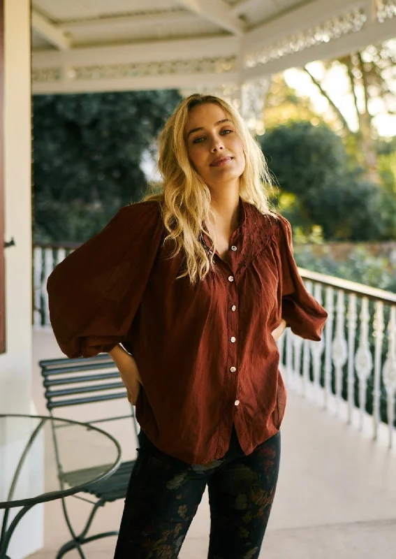 Italian Blouse with Cut out Embroidered Detail in Rust