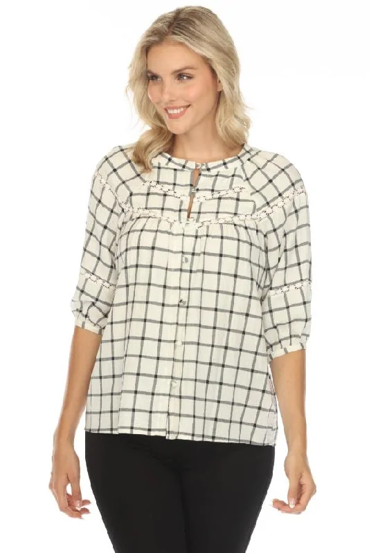 Johnny Was Calme Plaid Raglan Button-Down Top O21053 Boho Chic