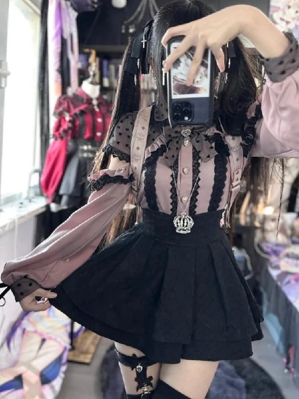 pink fabric and black lace