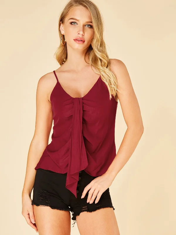 Wholesale V-Neck Plain Spaghetti Strap Sleeveless Burgundy Camis