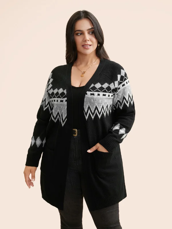 Bandana Geometric Raglan Sleeve Cardigan