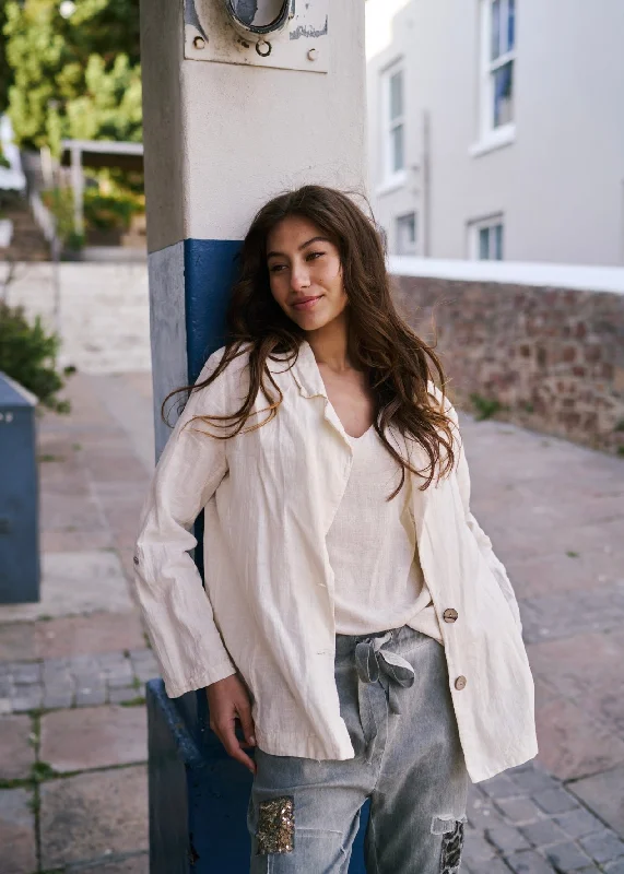 Italian Linen Blend Summer Blazer in Beige