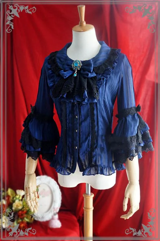 Strawberry Witch~Flower Wedding White Dark Blue Blouse