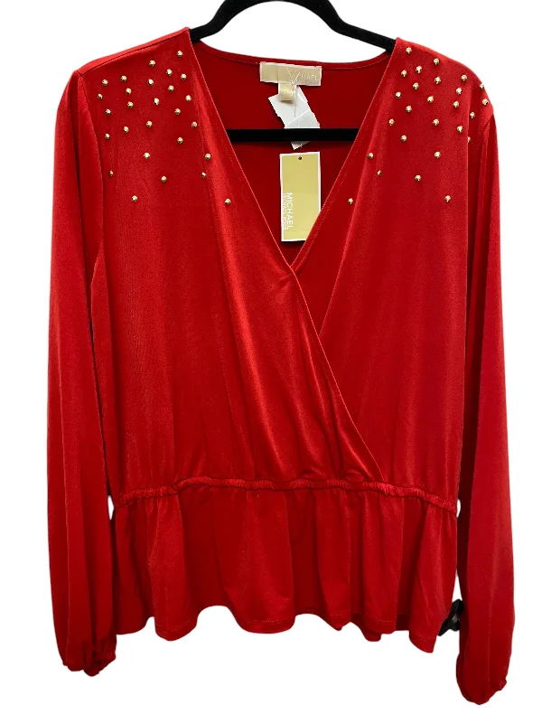 Top Long Sleeve By Michael By Michael Kors In Red, Size: Xl