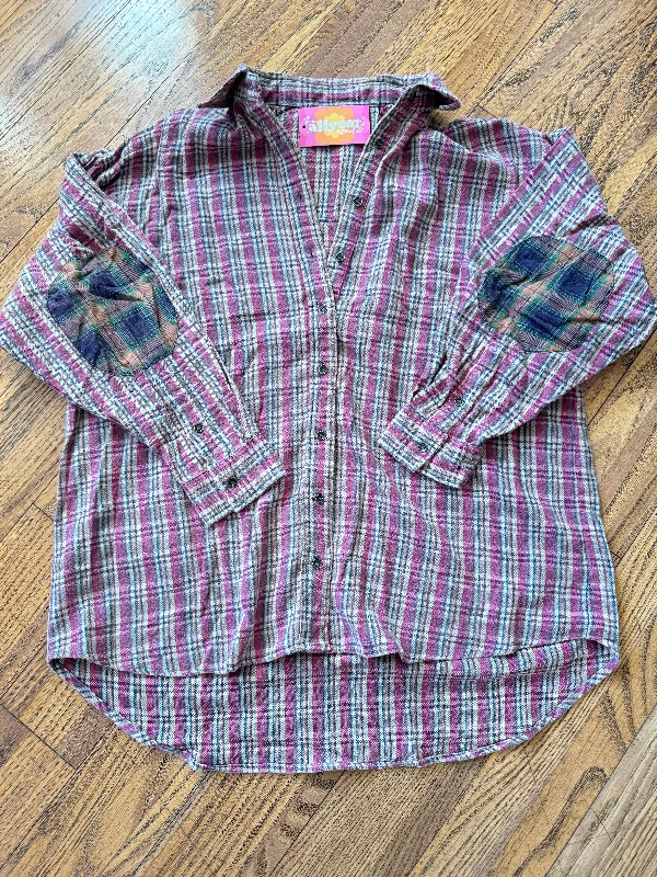 Berry Plaid Elbow Patch Flannel