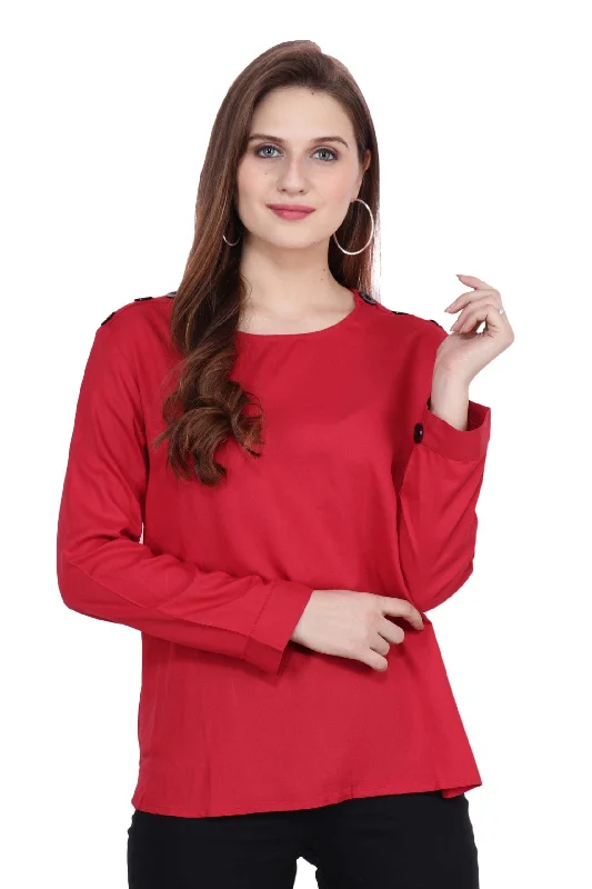 Red Solid Woven Top