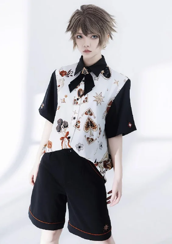 Princess Chronicles~Floral Intoxication~Retro Ouji Lolita Shirt Floral Short Sleeve Shirt and Embroidered Black Shorts