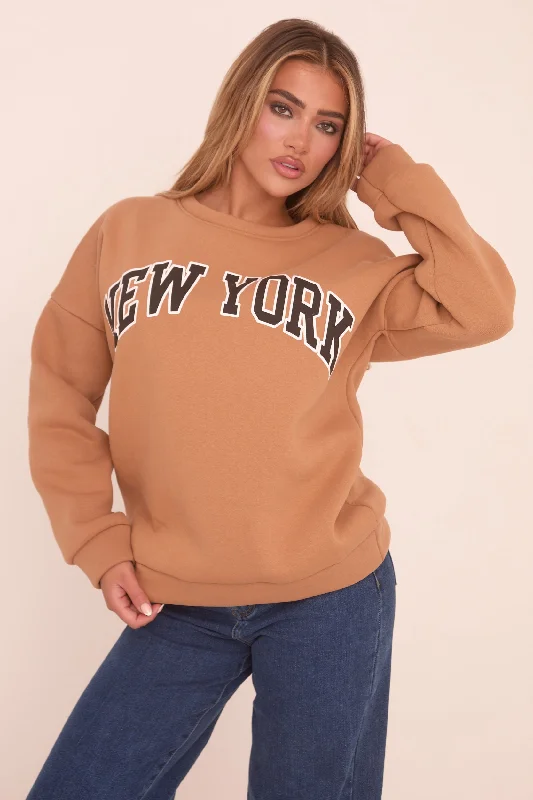 Camel New York Print Sweatshirt - Eternity